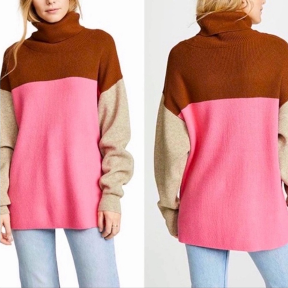 Free People Brown and Pink Cowl Neck Sweater